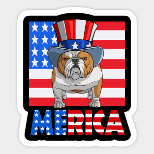 English Bulldog Merica American Flag Sticker